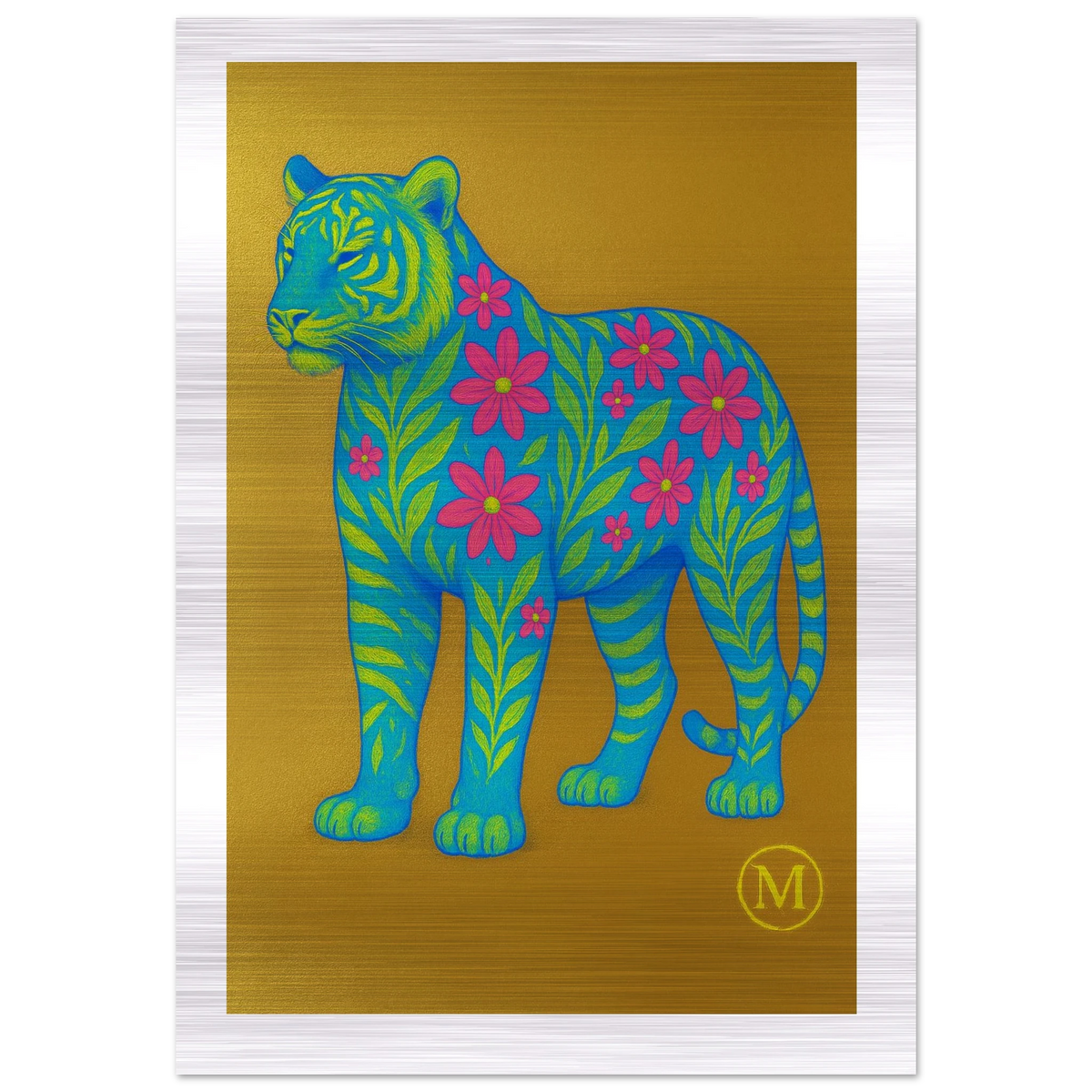 Golden flowered phanter with golden background and edges the wall art from MATCH Panther Collection