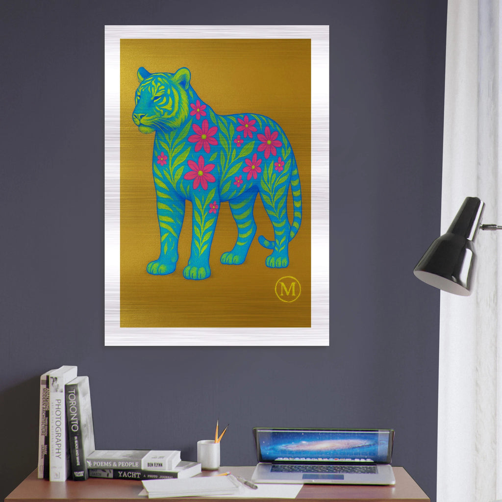 Golden flowered phanter with luxury background and edges the wall art from MATCH Panther Collection