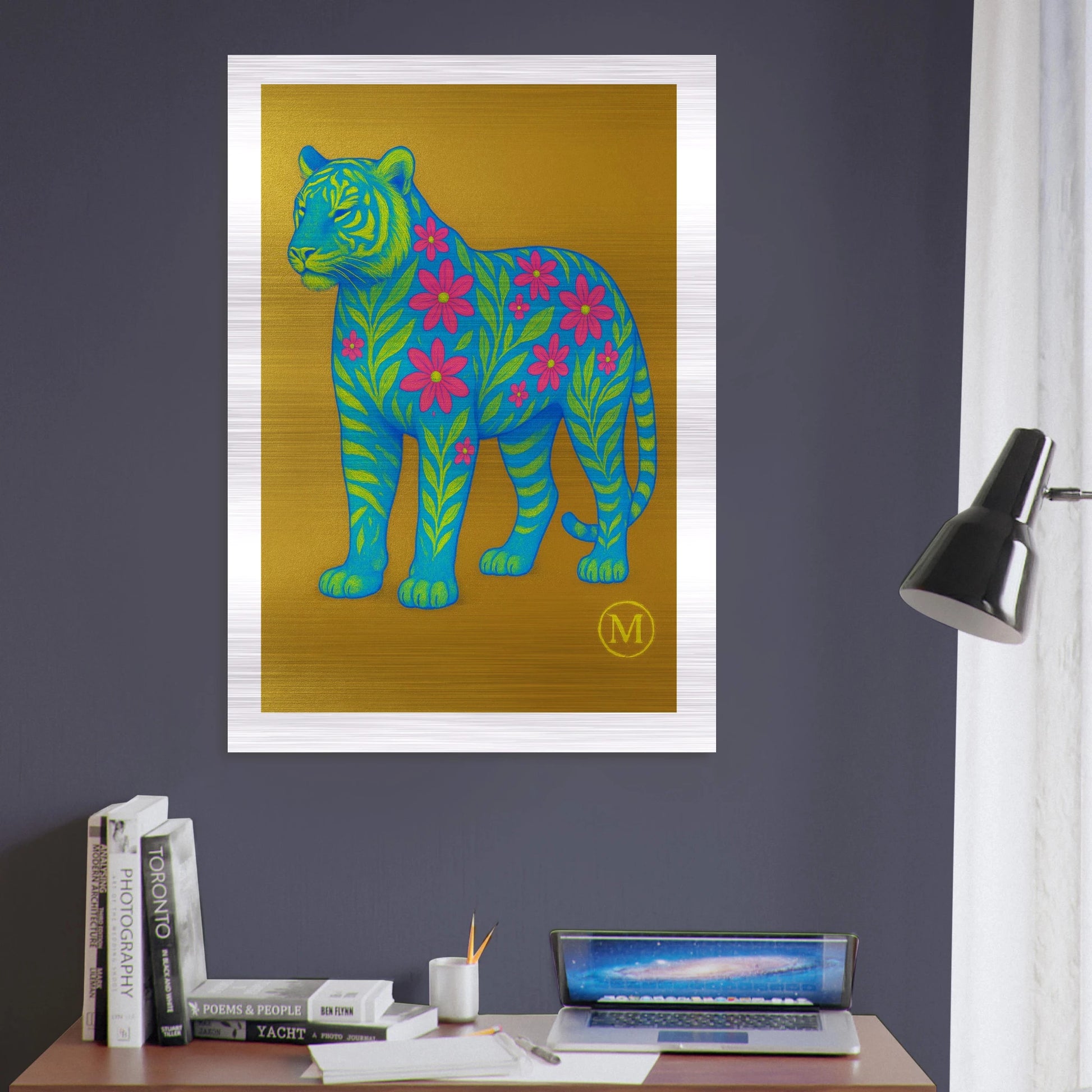 Golden flowered phanter with luxury background and edges the wall art from MATCH Panther Collection
