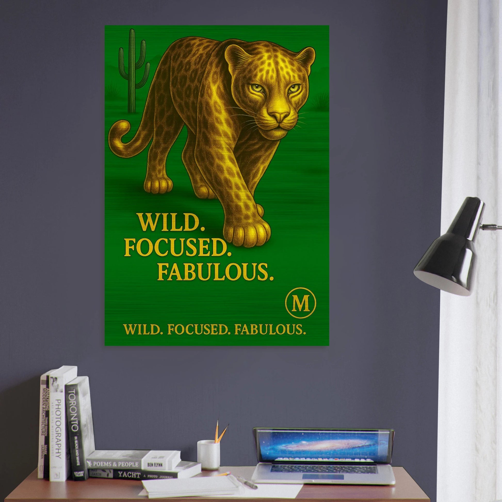 bold panther walking through muted desert with quote wild focused fabulous . from MATCH luxyry wall art