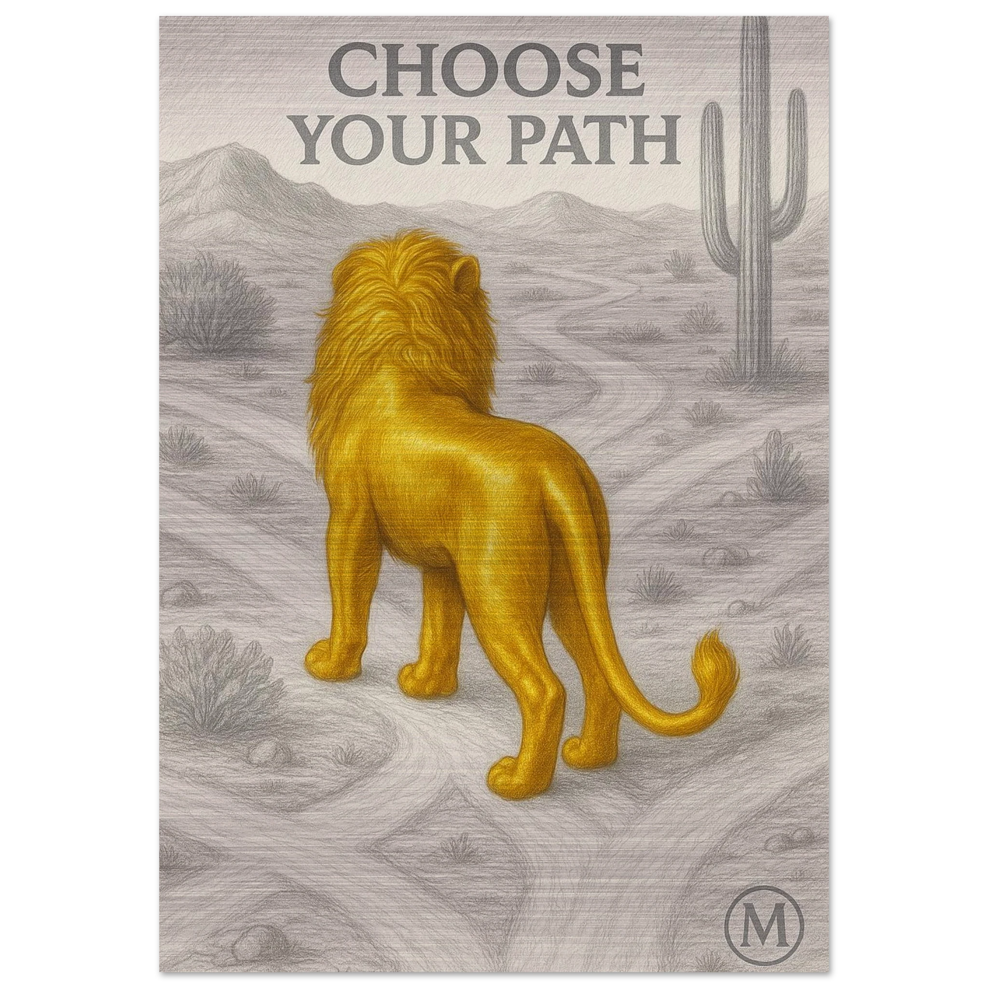 Regal golden lion brushed aluminum wall art — high-end wildlife metal print by MATCH Wall Art