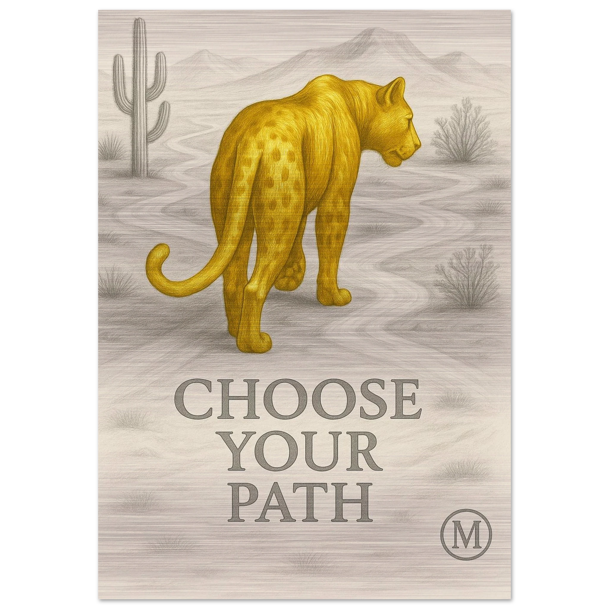 Elegant golden panther brushed aluminum wall art -sophisticated luxury wildlife decor by MATCH Wall Art