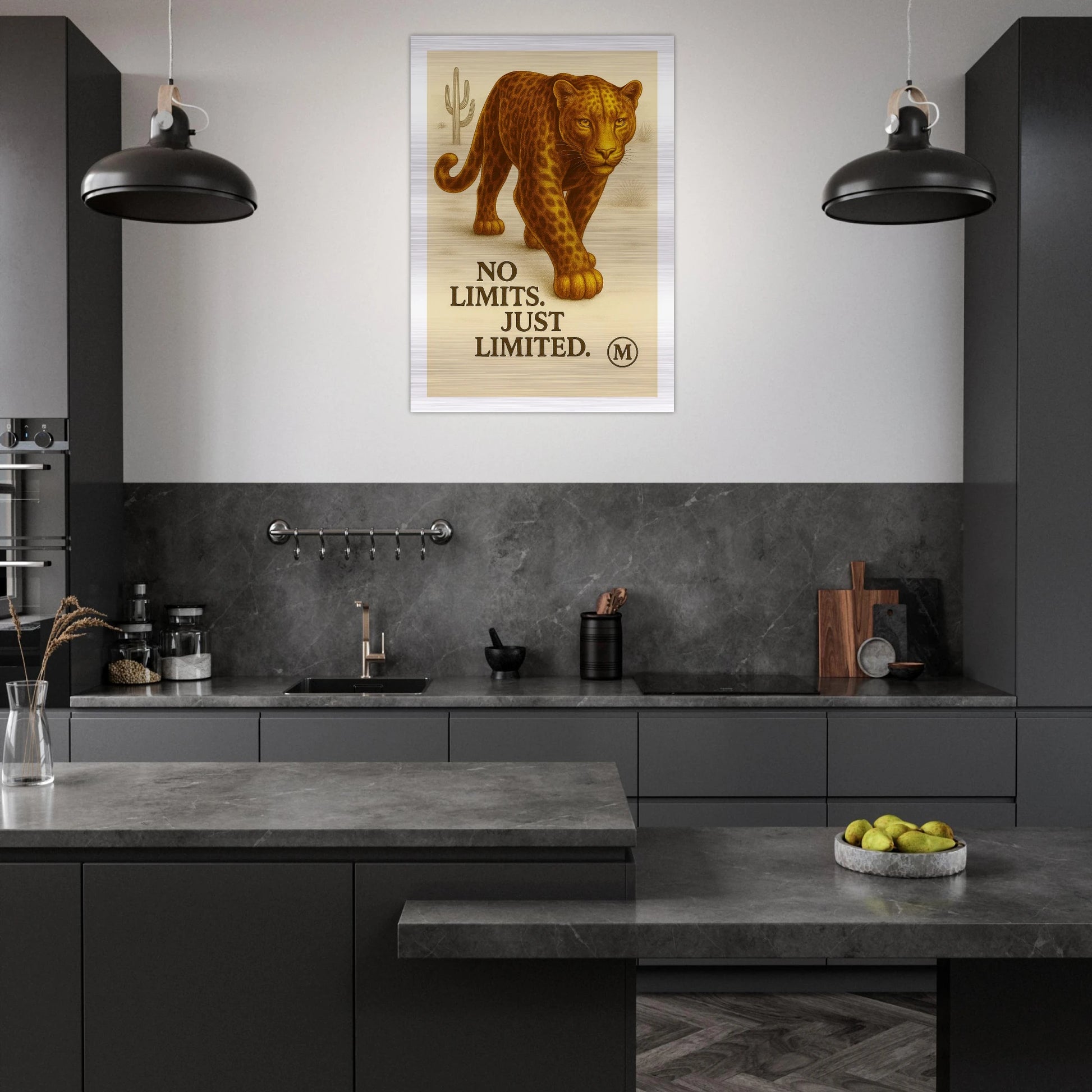 Trending panther edges walking through muted desert with quote wild focused fabulous edges. from MATCH luxury wall art