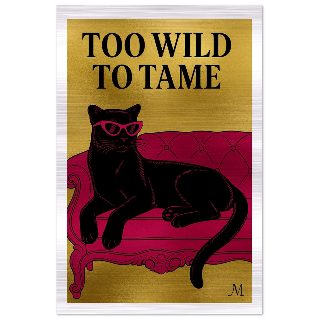 Golden panther pink chair with quote to wild to tame edges from MATCH Panther Collection brushed aluminum