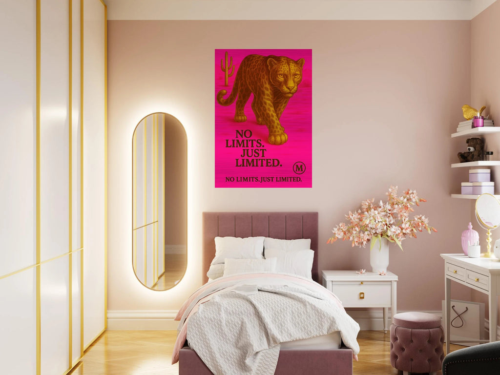 Golden panther pink walking through muted desert with quote wild focused fabulous . from MATCH Panther Collection