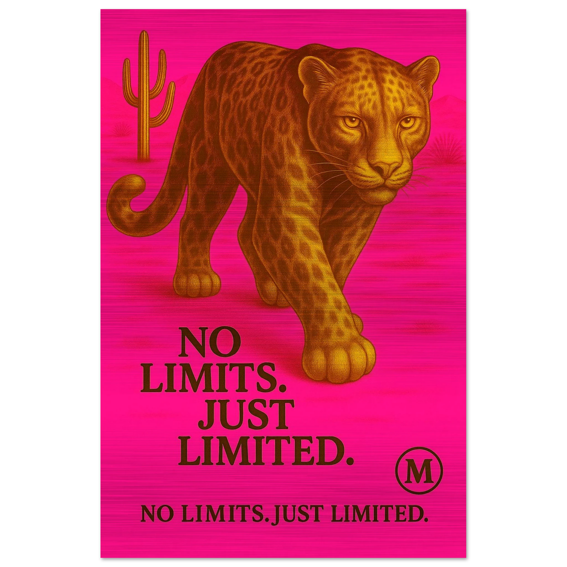 Golden panther pink walking through muted desert with quote wild focused fabulous . from MATCH Panther Collection