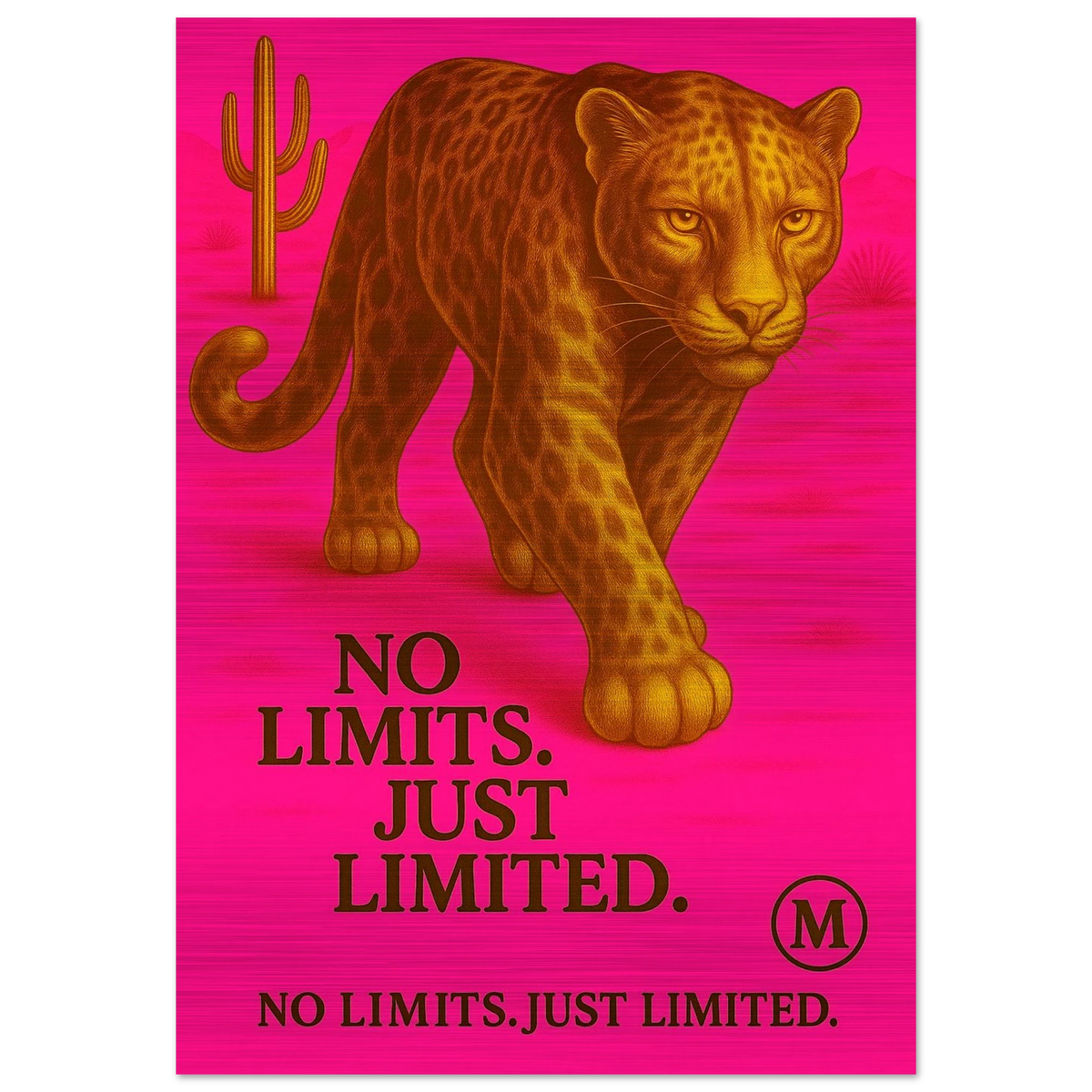 Golden panther pink walking through muted desert with quote wild focused fabulous . from MATCH Panther Collection