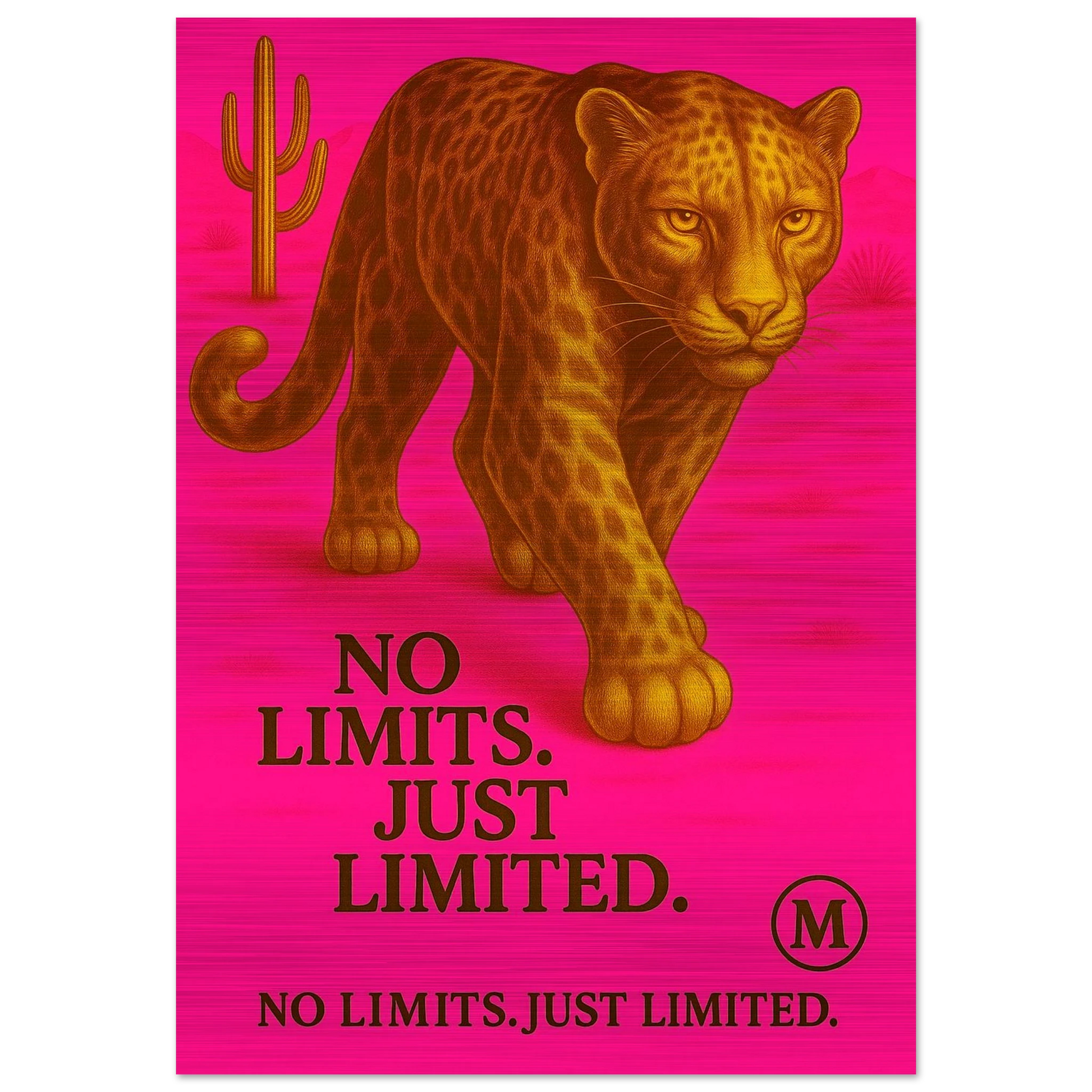 Golden panther pink walking through muted desert with quote wild focused fabulous . from MATCH Panther Collection