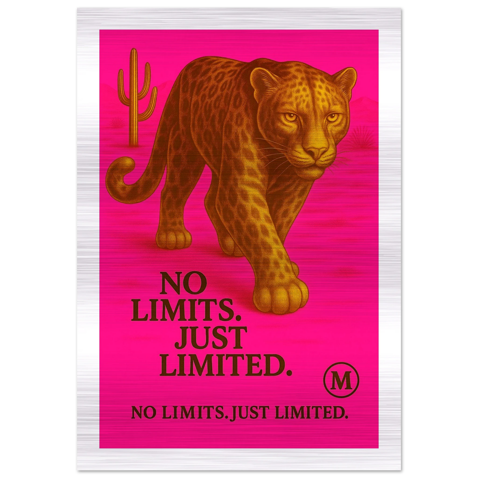 Golden panther pink walking through muted desert with quote wild focused fabulous edges. from MATCH Panther Collection