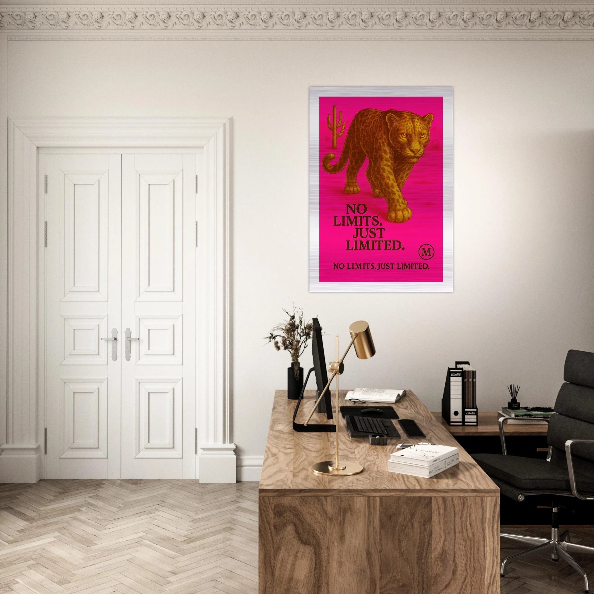 Golden panther pink walking through muted desert with quote wild focused fabulous edges. from MATCH Panther Collection