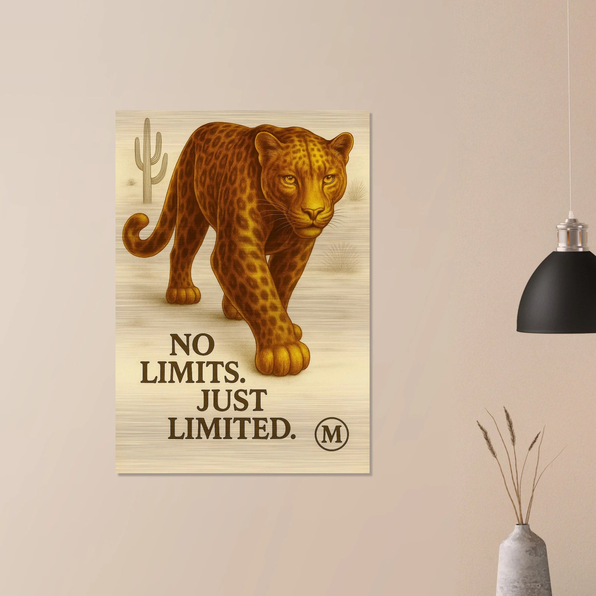 decoration panther walking through muted desert with quote wild focused fabulous edges. from MATCH collection Panther brushed aluminum wall art