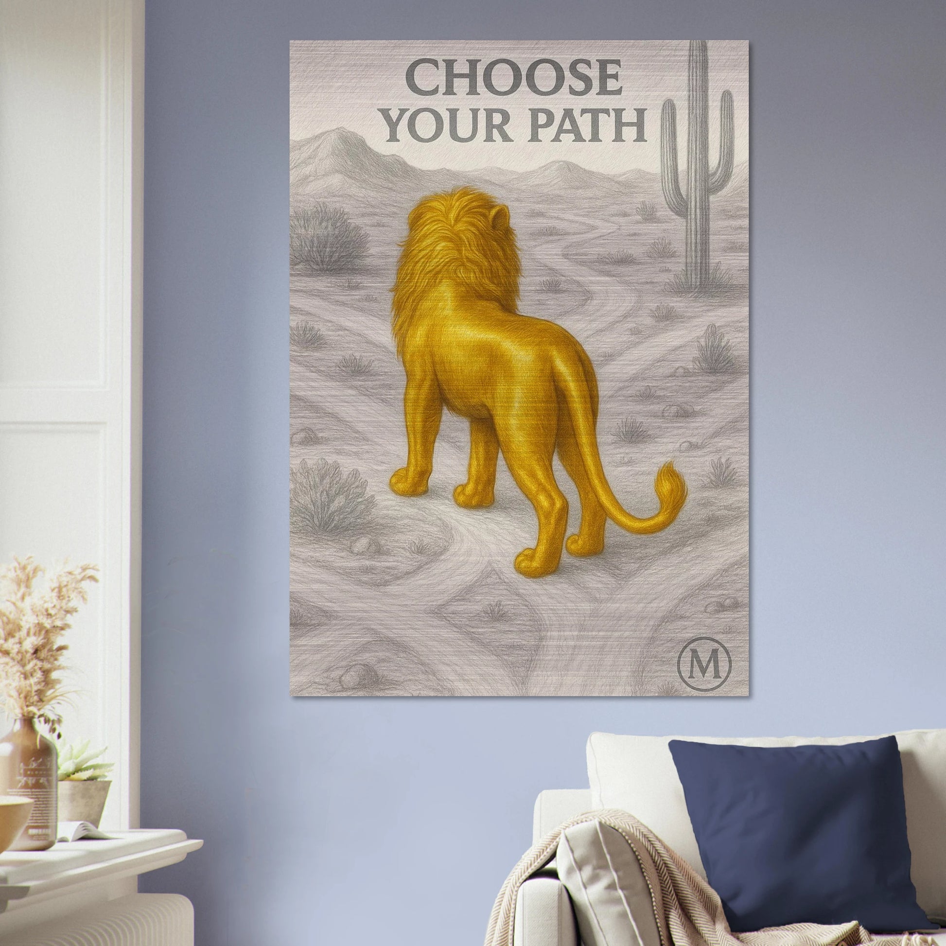 Regal golden lion brushed aluminum wall art- fierce bold print by MATCH Wall Art