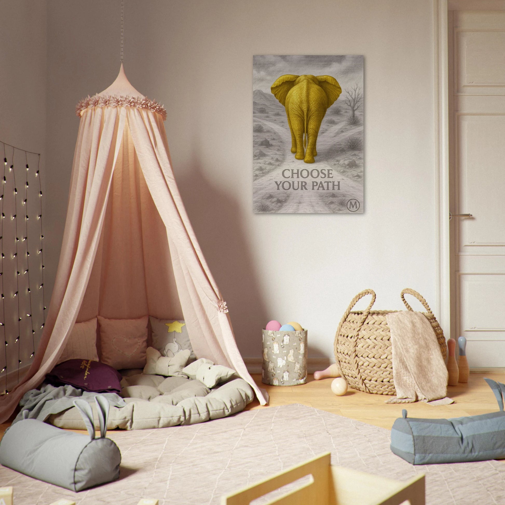 Fierce gold elephant poster with the quote choose your path pink tent