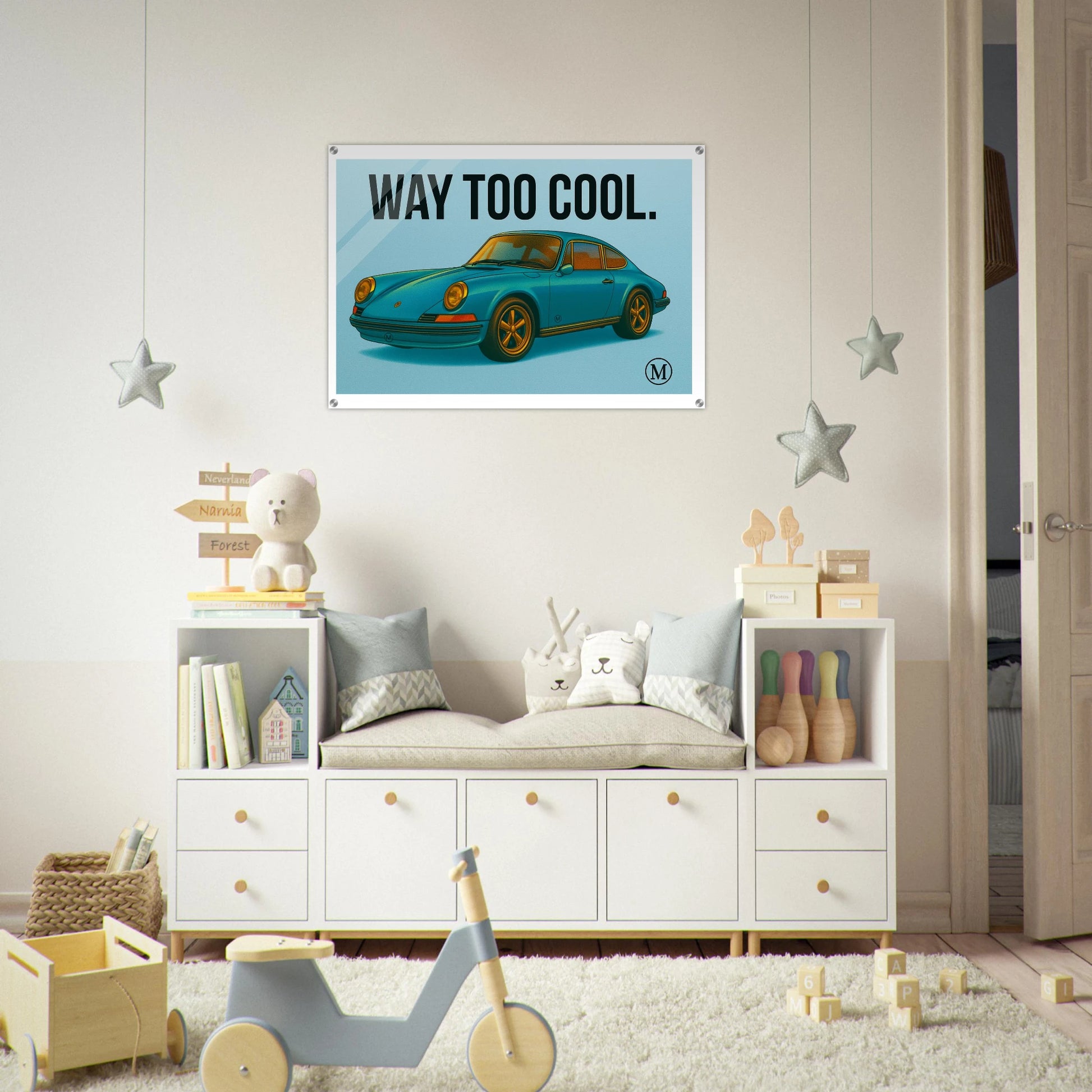 Match blue Weels Way Too Cool - porche car Automotive Wheels Wall Art print acrlylic 