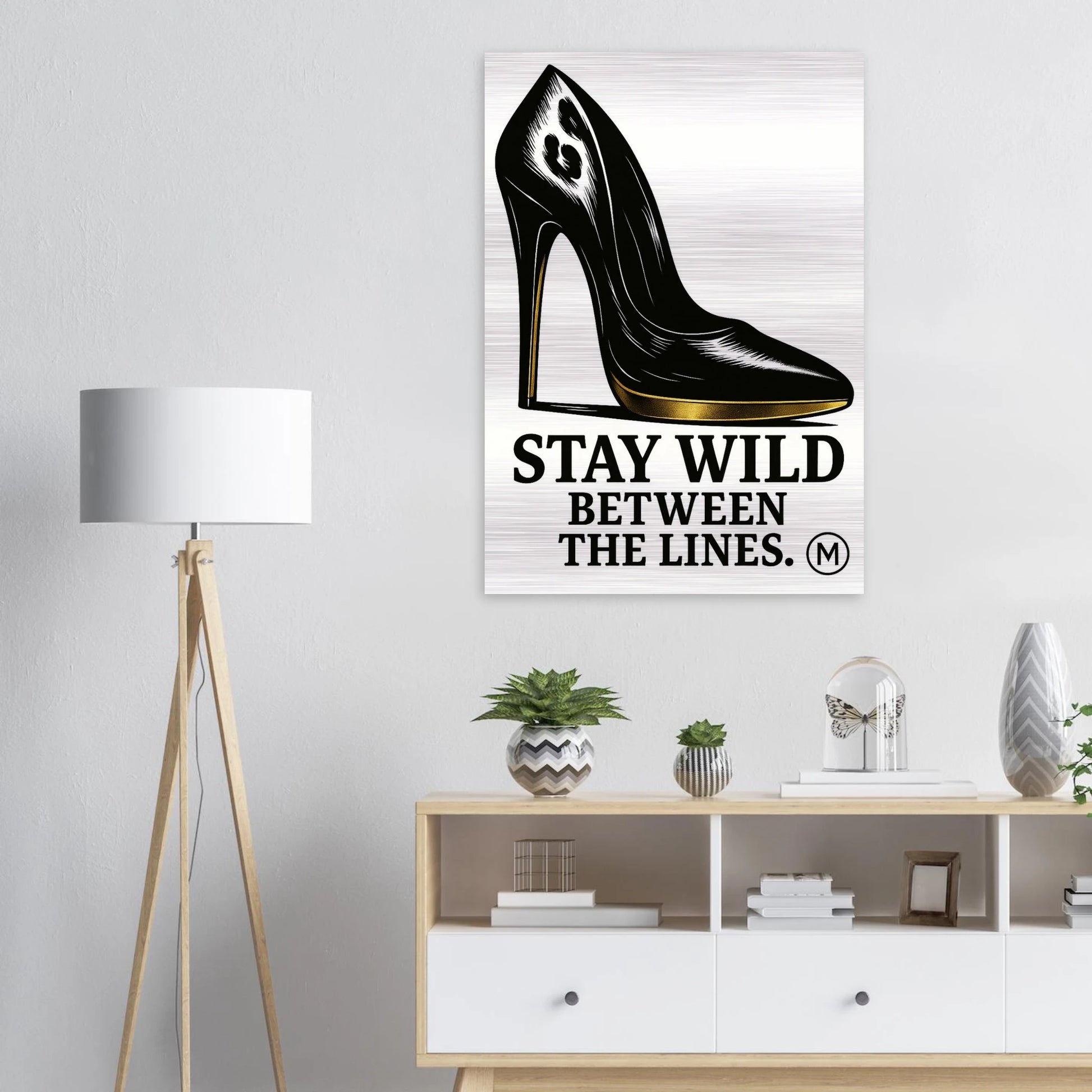 high heel stay wild brushed aluminum wall art — gallery-quality statement piece by MATCH Wall Art