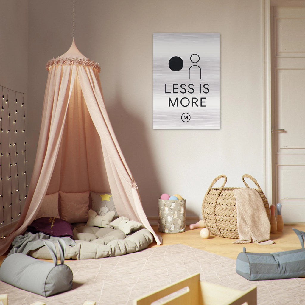 Modern luxury wall art crafted from brushed aluminum with 'less is more' aesthetic, unique designer home decor for sophisticated minimalist interior design