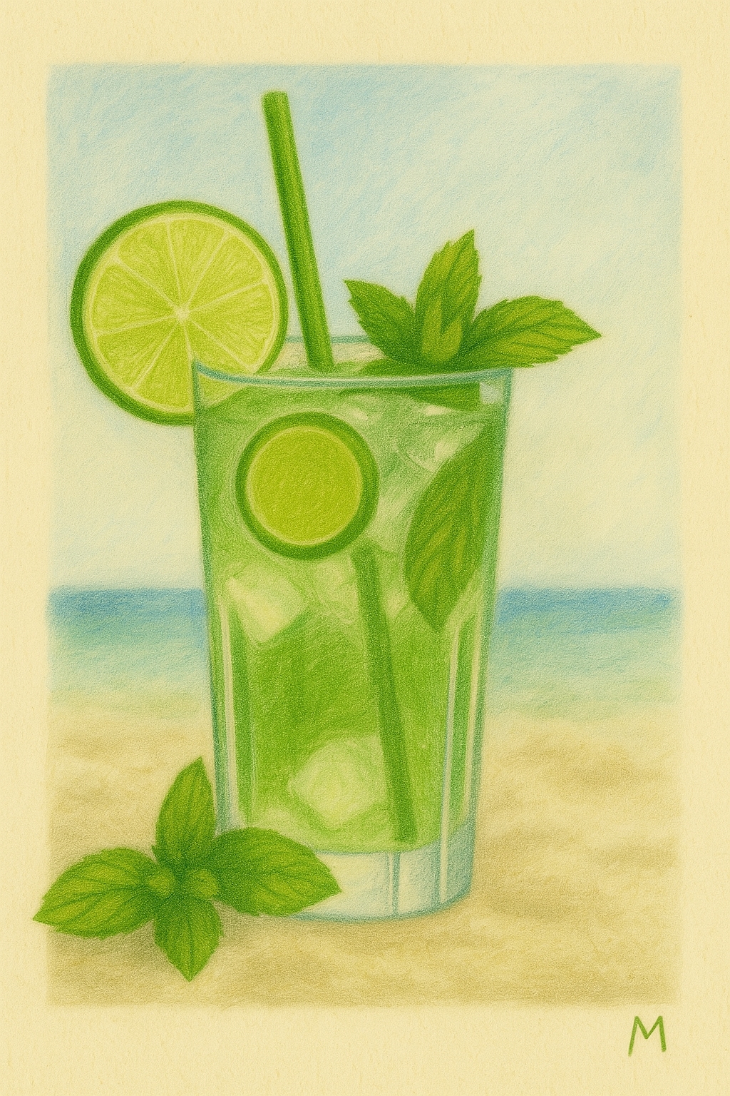 Mojito Cocktail Poster – Printable Pastel Art – Bar & Kitchen Wall Decor – Digital Download