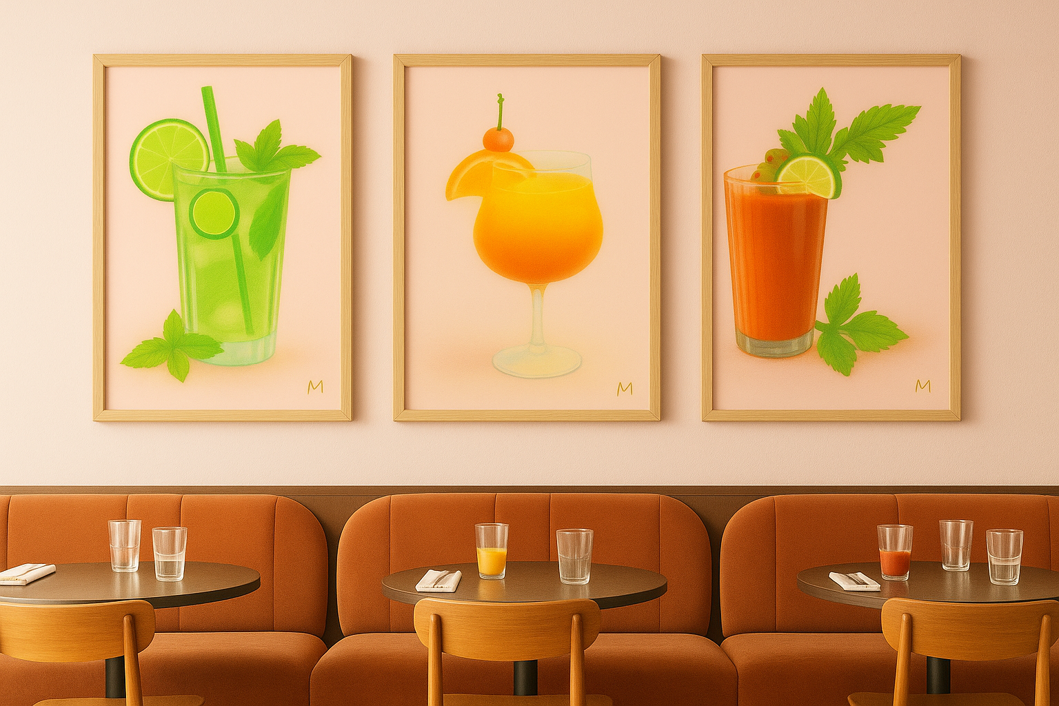 Pastel cocktail poster Bloody Mary – minimal art print with celery and lemon, perfect for kitchen or restaurant wall décor