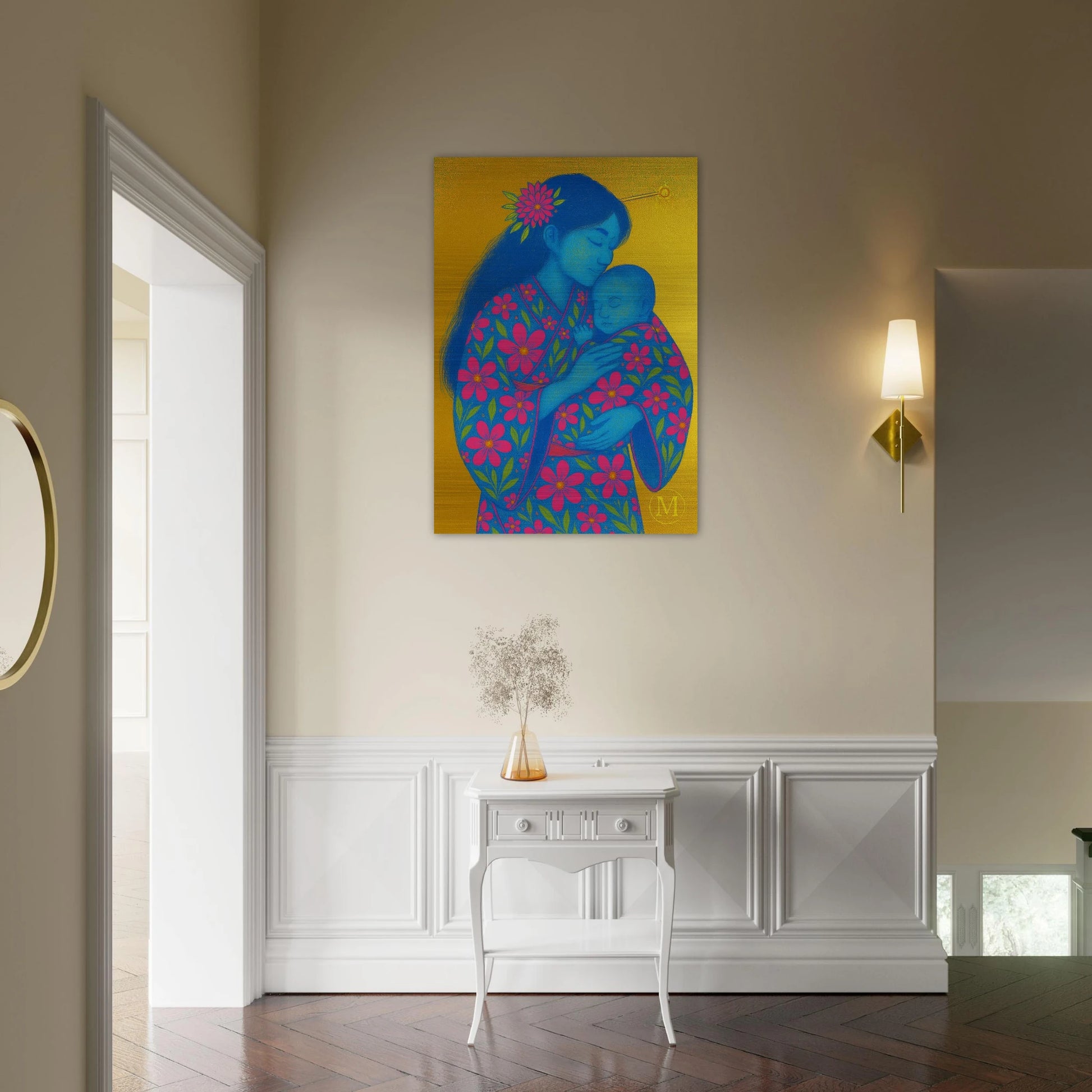 Geisha Moher with baby home decoration brushed aluminum metal- bold-luxury-wall art