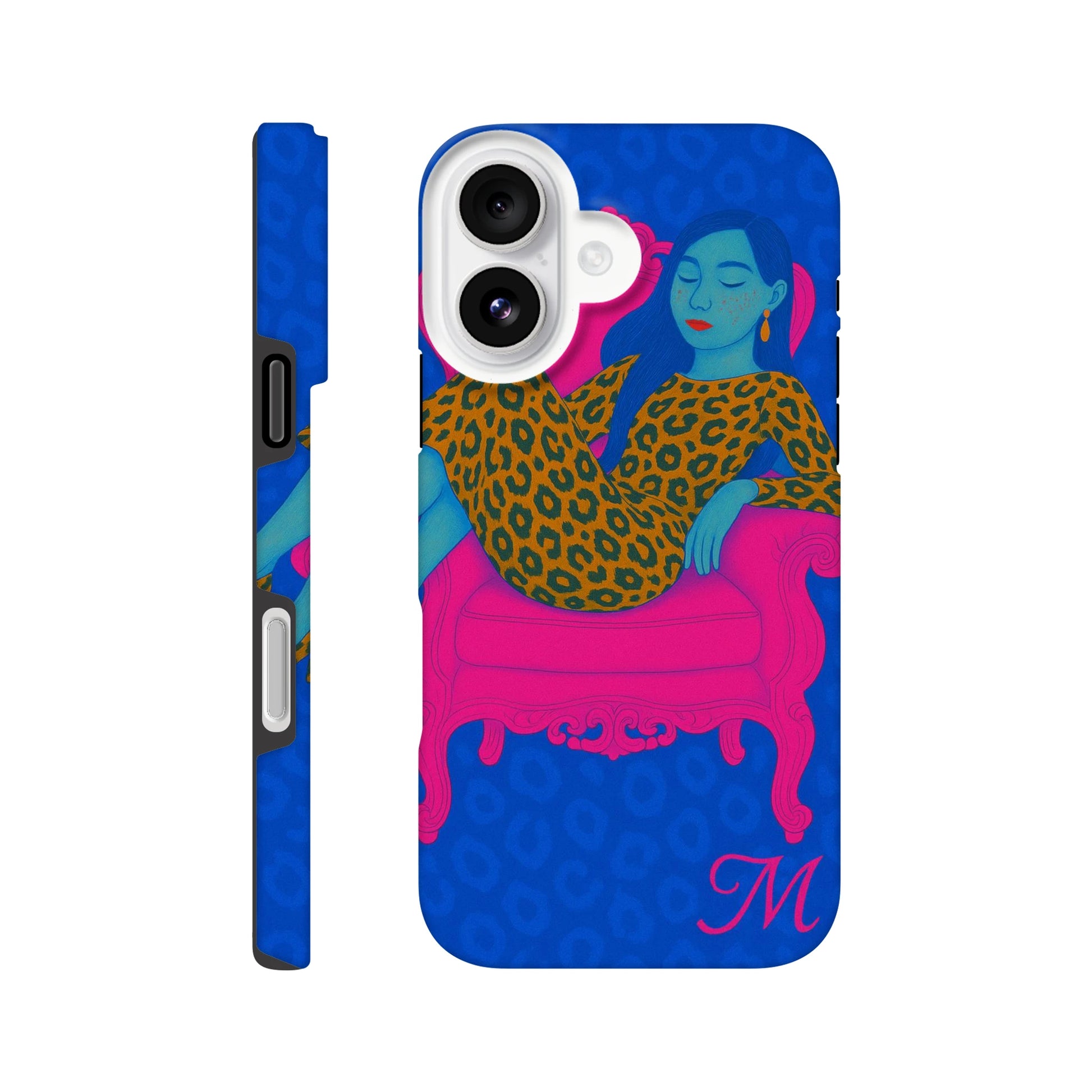 Neon roze blauw telefoonhoesje  Chaotic state of mind woman iPhone 16