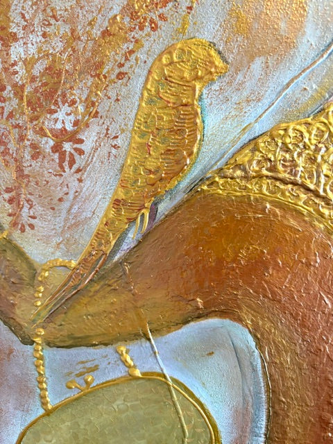 She walks in gold | Textured Figurative Acrylic Painting