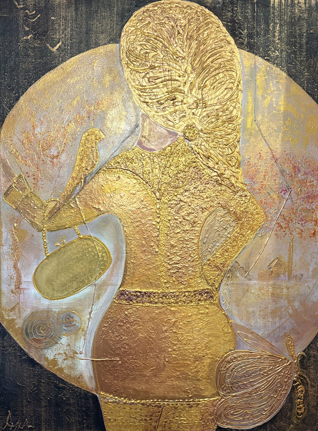 She walks in gold | Textured Figurative Acrylic Painting