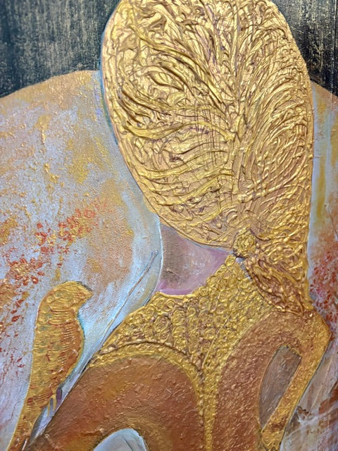 She walks in gold | Textured Figurative Acrylic Painting