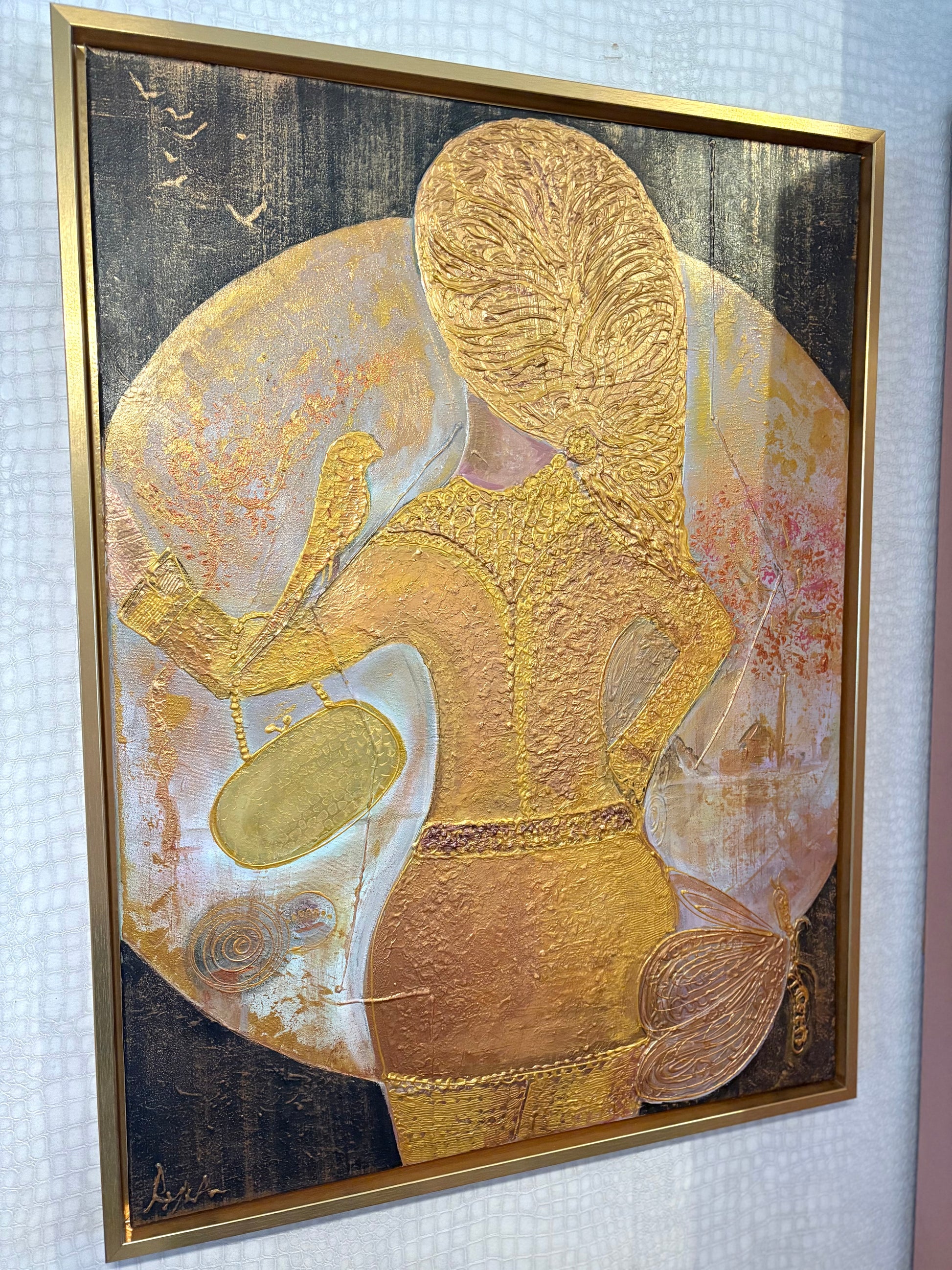 She walks in gold | Textured Figurative Acrylic Painting
