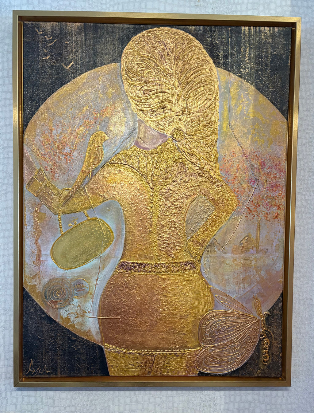 She walks in gold | Textured Figurative Acrylic Painting