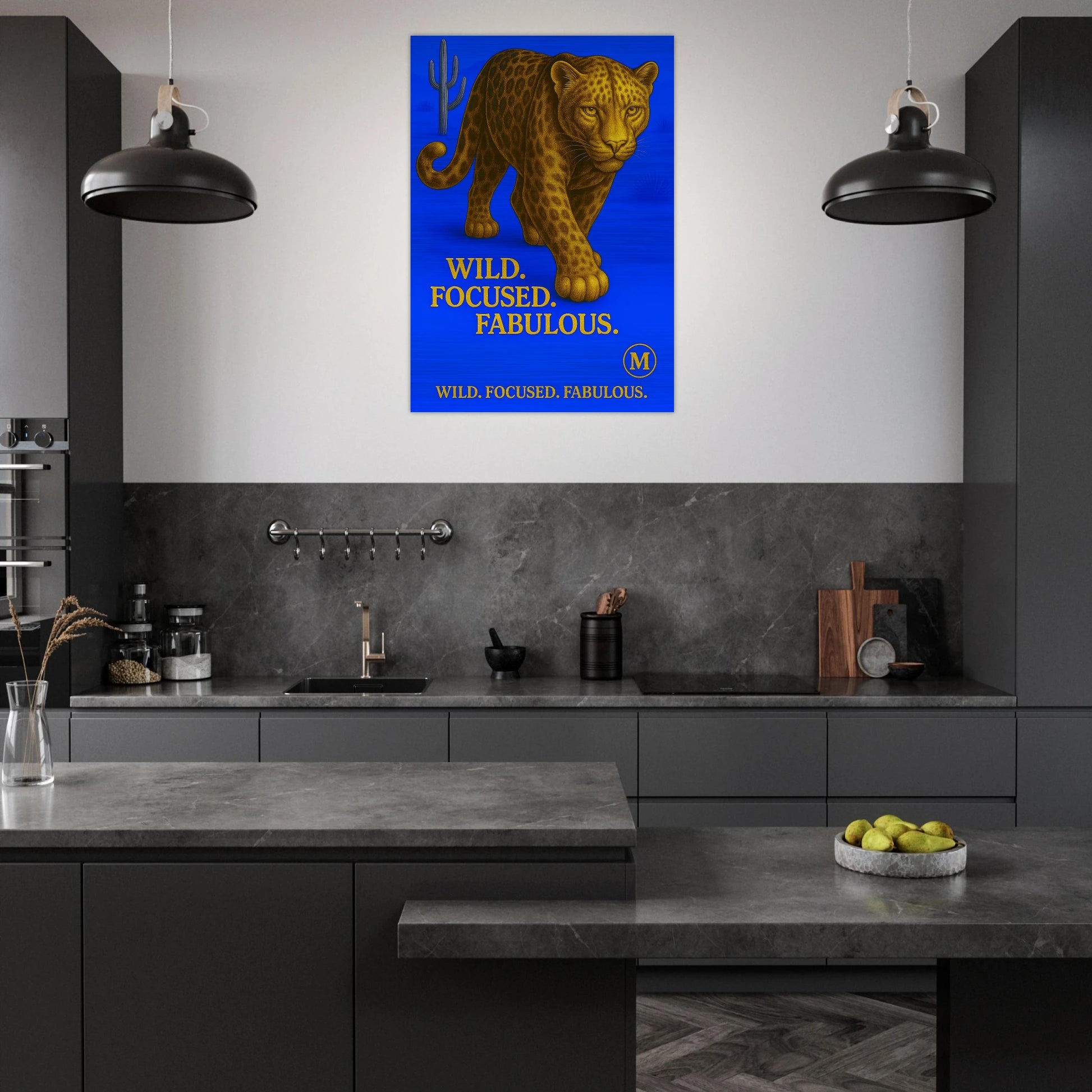 Panther bleu backgroud with quote wild focused fabulous Match Wall Art brushed aluminum kitchen decoration
