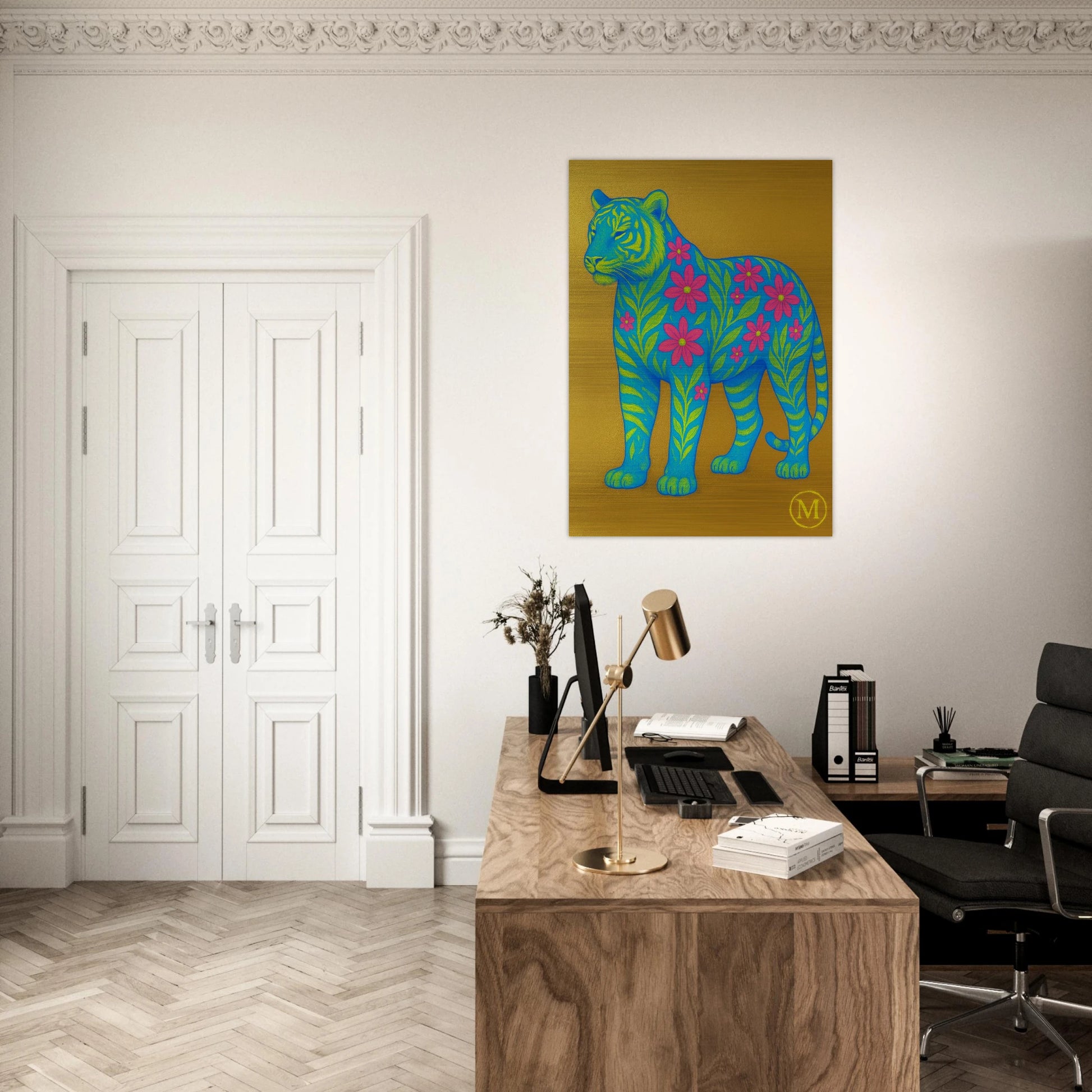 Panther in office hanging above desk. modern wall art by match