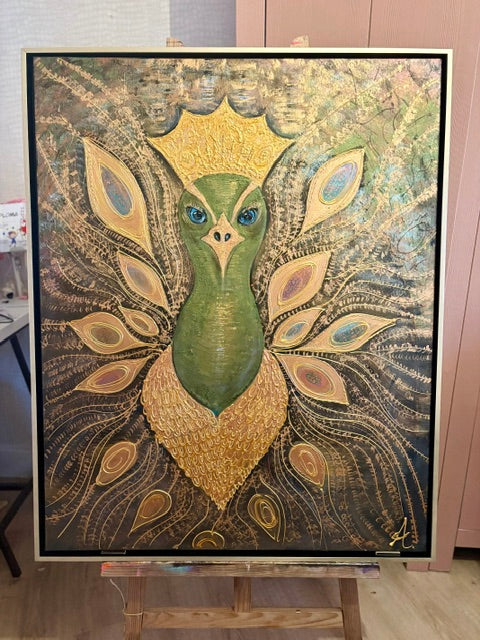 painting sparks peacock in frame