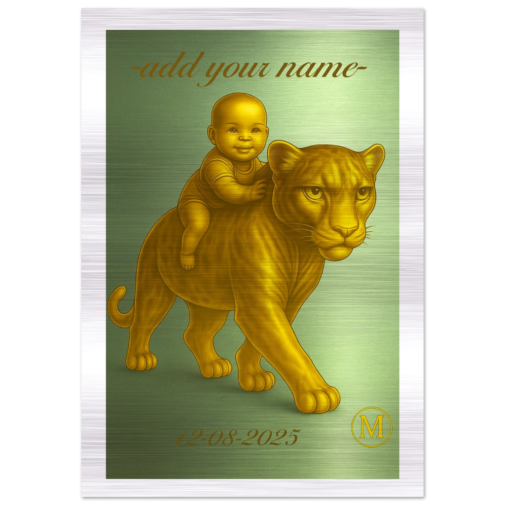Personalized baby name sign with green panther design, perfect aluminum birth gift for nursery wall decoration and baby shower present