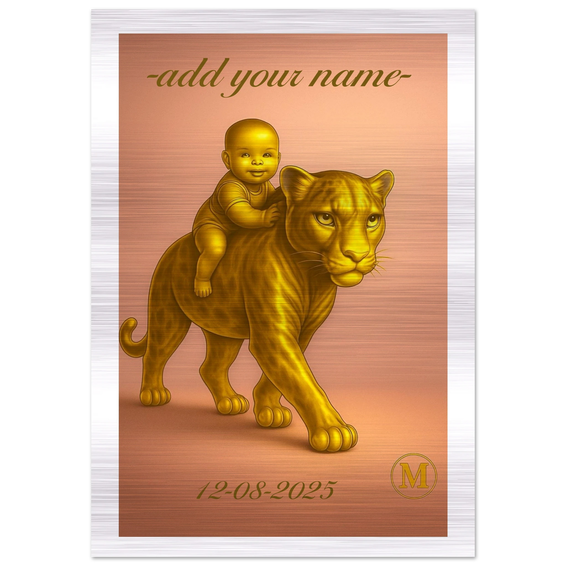 Personalized baby name sign with pink panther design, perfect aluminum birth gift for nursery wall decoration and baby shower present