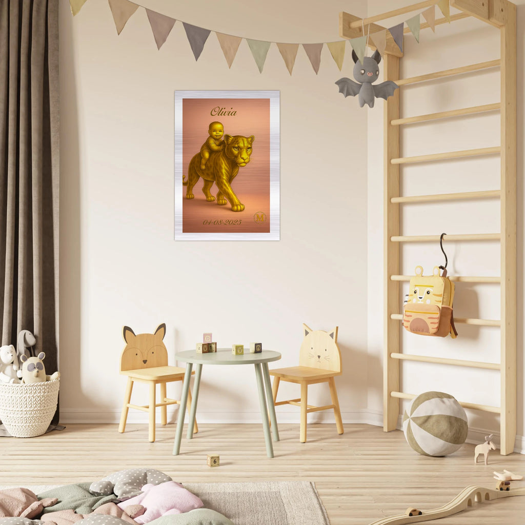 Personalized Olivia baby name sign with stylish panther design, perfect aluminum birth gift for nursery wall decoration and baby shower present