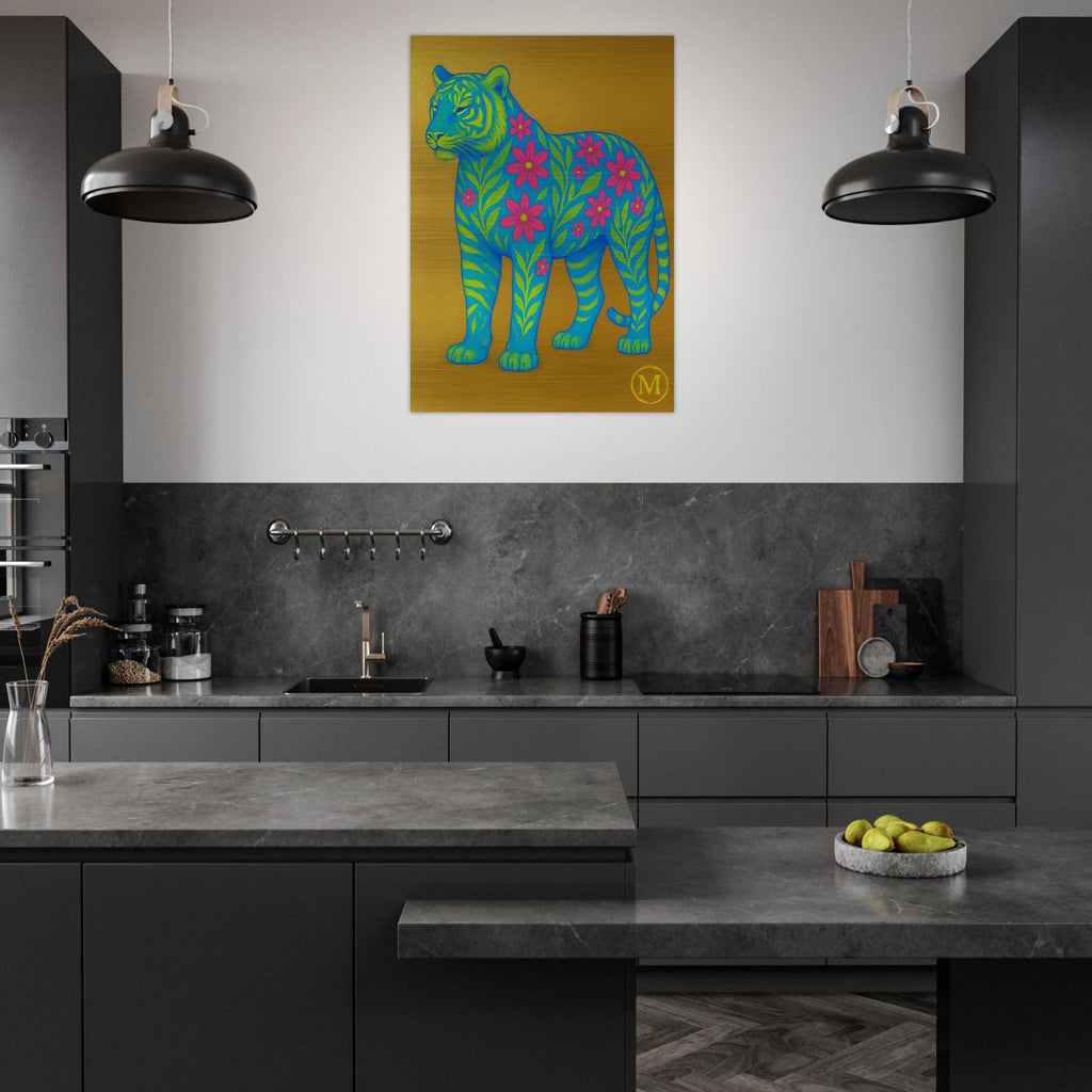 bold chic golden flowered phanter in kitchen-luxury poster match wall art 