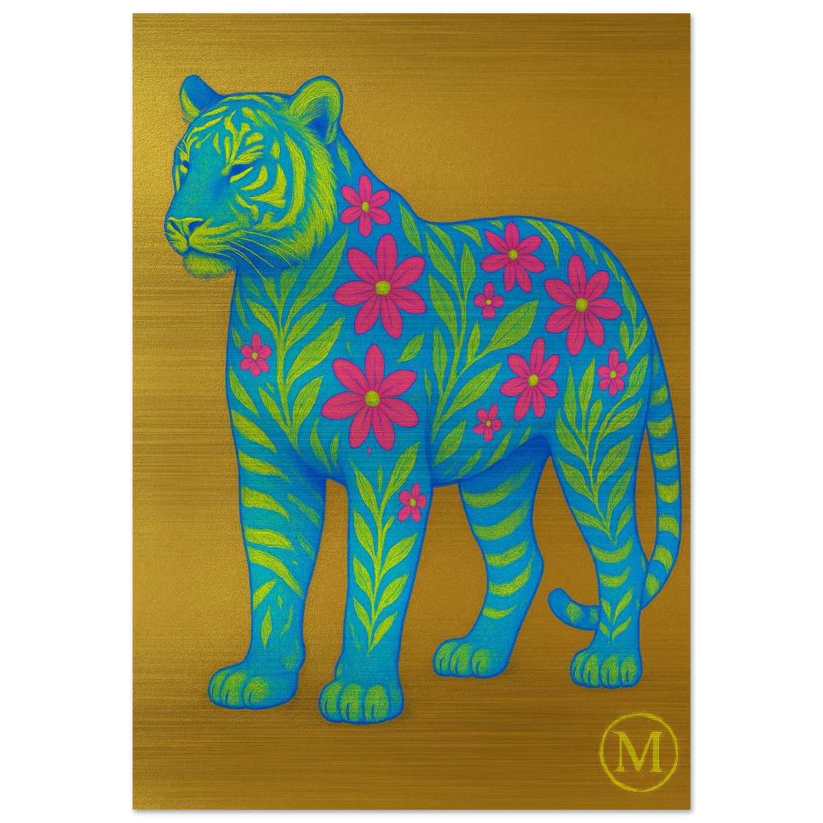 Panther gold flowered with metalic background. the wall art from MATCH luxury Collection