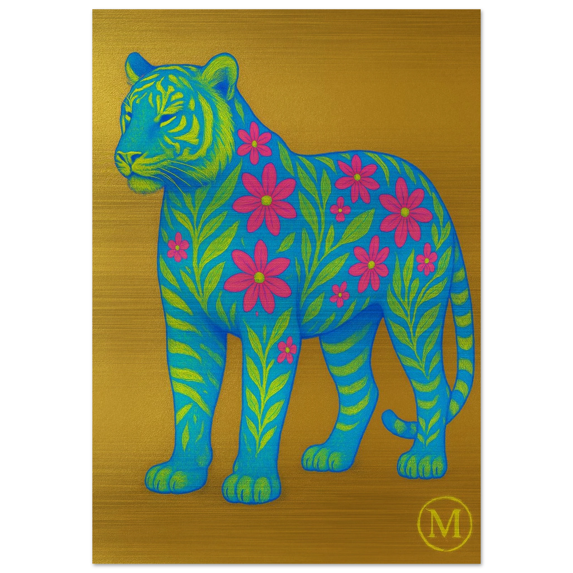 Panther gold flowered with metalic background. the wall art from MATCH luxury Collection