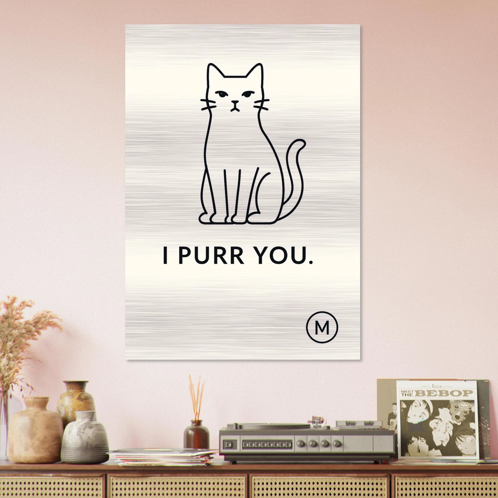 Premium cat wall decor with adorable 'I Purr You' message on brushed aluminum, ideal luxury cat gift and perfect holiday present for cat enthusiasts and pet lovers