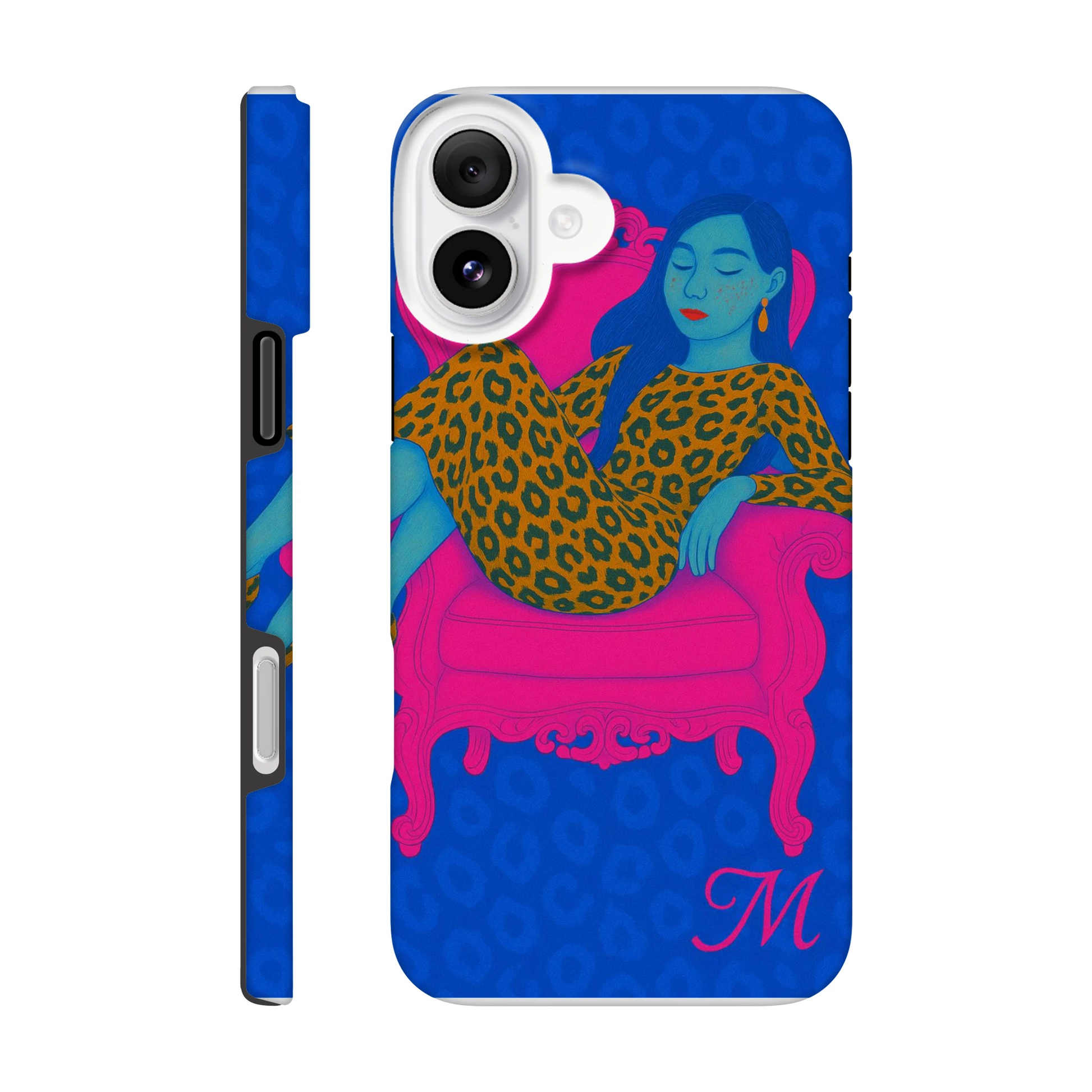 Neon roze blauw telefoonhoesje  Chaotic state of mind woman iPhone 16