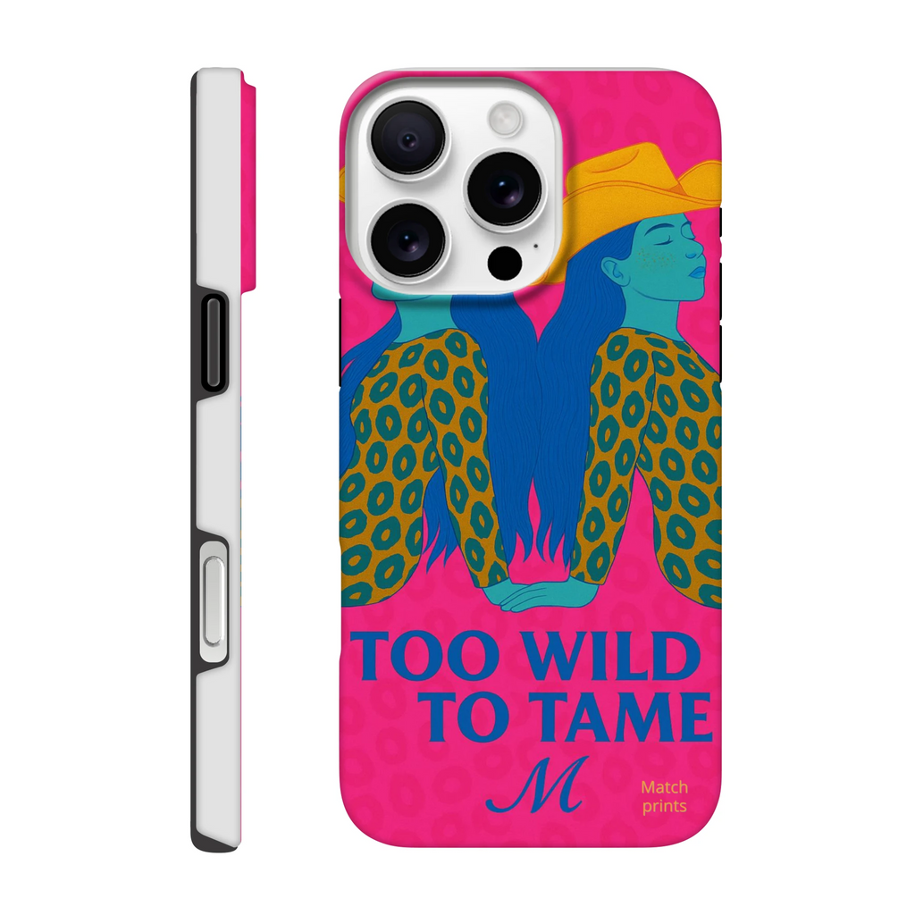 Neon paars blauw telefoonhoesje  woman too wild to tame iPhone 16