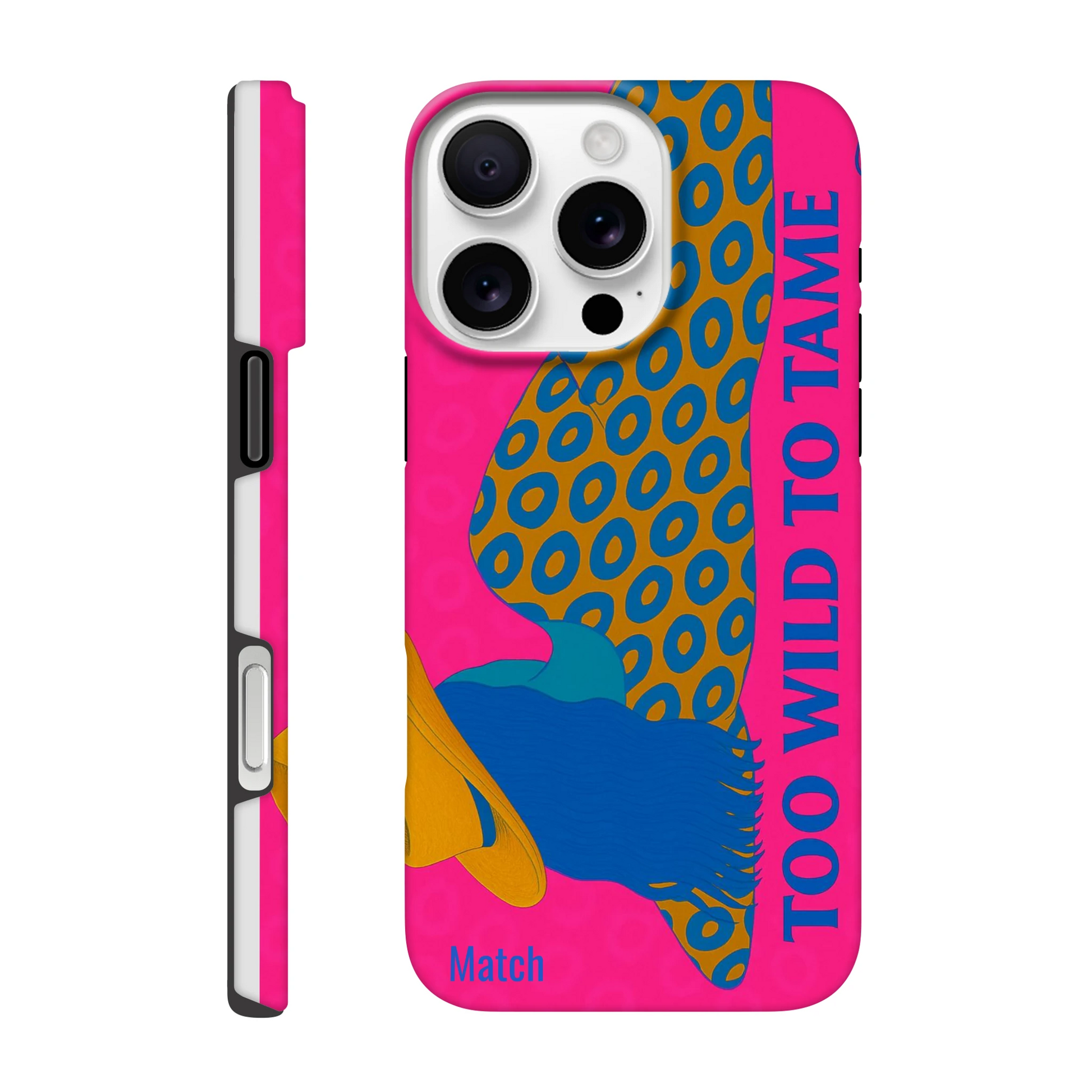 Neon paars blauw telefoonhoesje  woman too wild to tame iPhone 16
