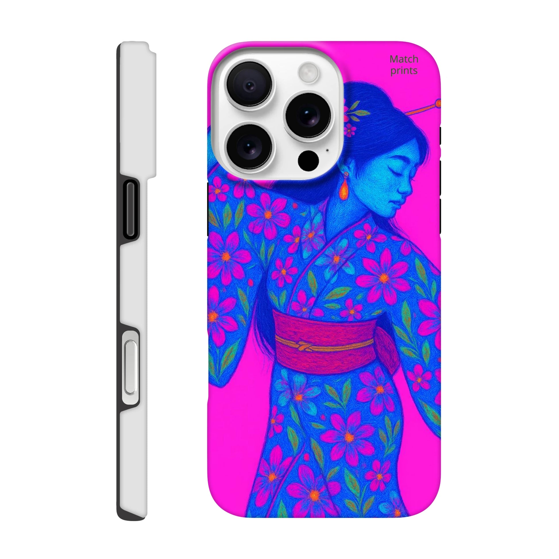 Neon paars blauw telefoonhoesje geisha iPhone 16"