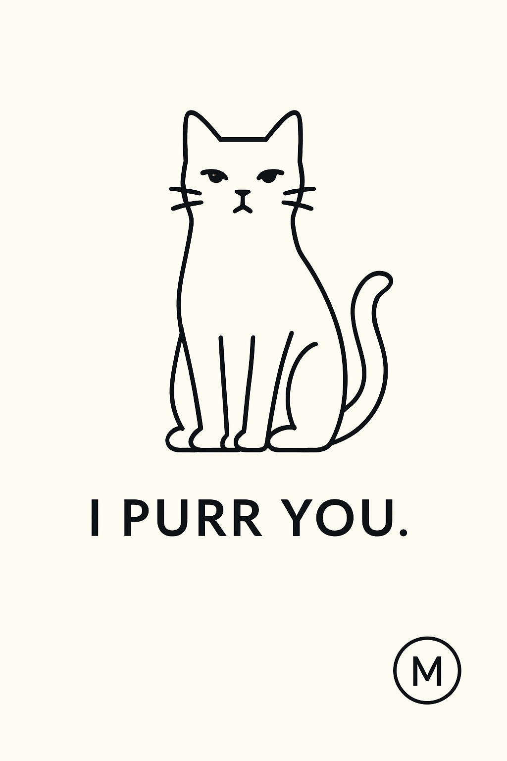 Cute white cat silhouette with 'i purr you' text, minimalist cat lover wall art, digital download, printable home decor