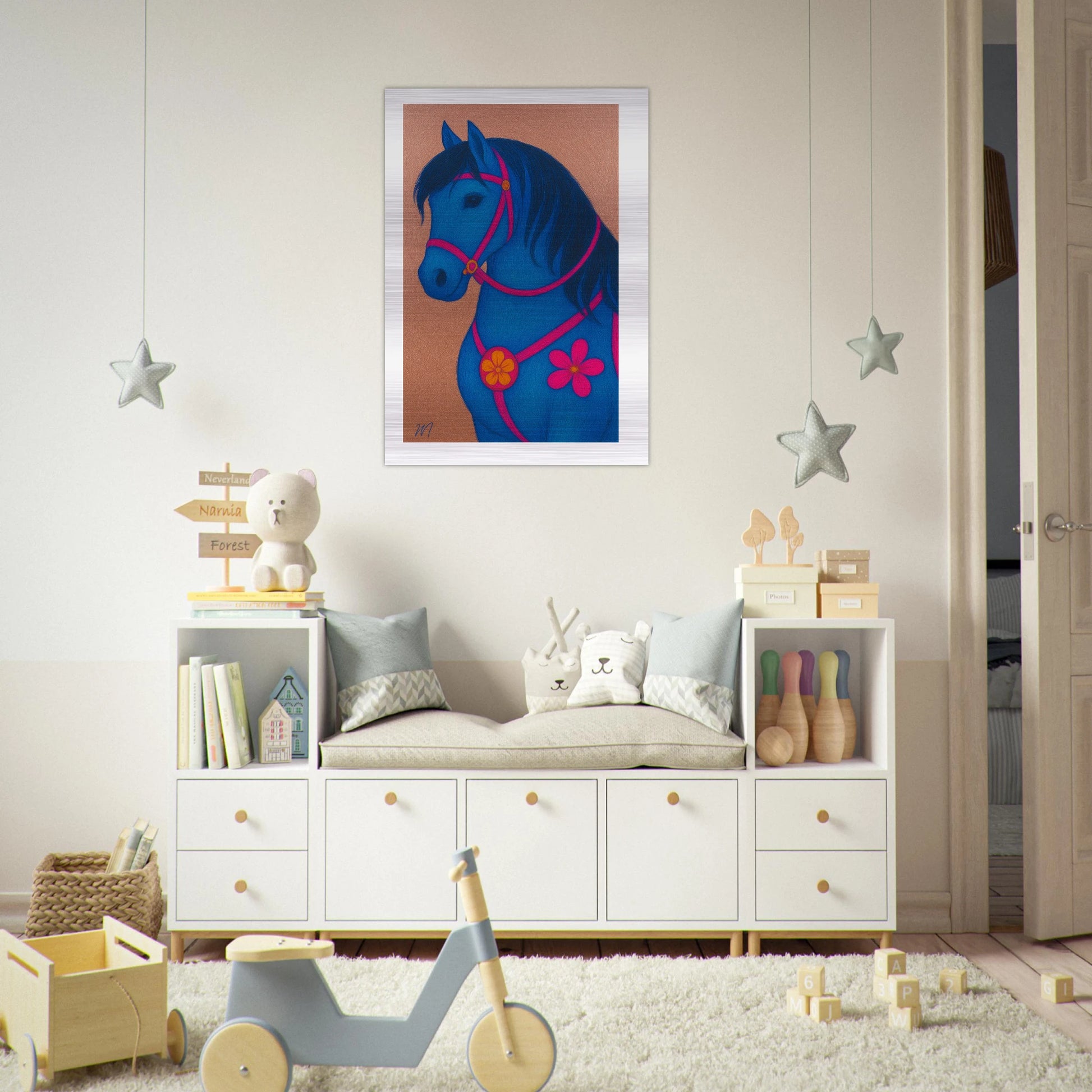 Rose golden horse brushed aluminum wall art -kids room- statement piece by MATCH Wall Art