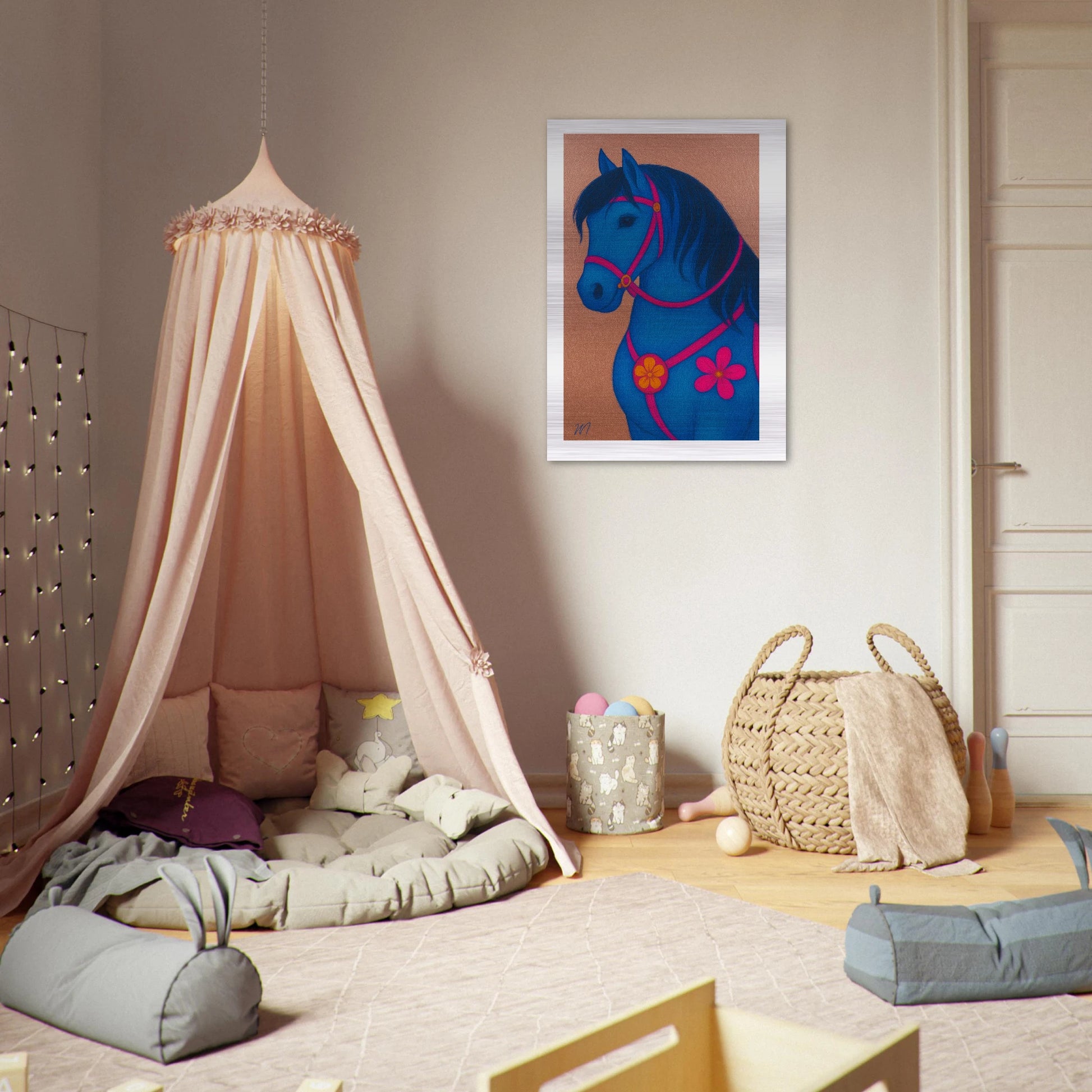 Rose golden horse brushed aluminum wall art - pink tent room statement piece by MATCH Wall Art kids