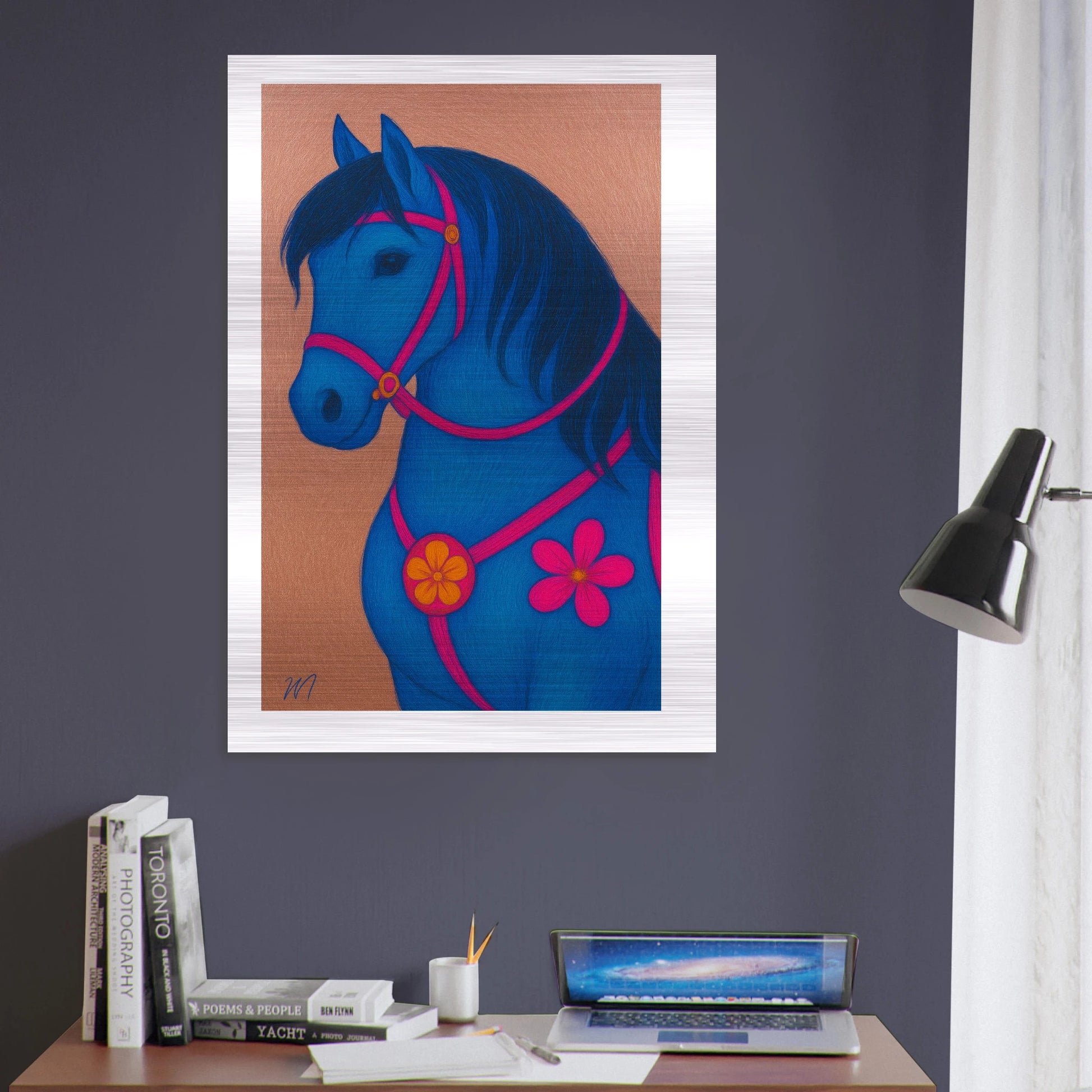 Rose golden horse brushed aluminum wall art - office-wildlife statement piece by MATCH Wall Art