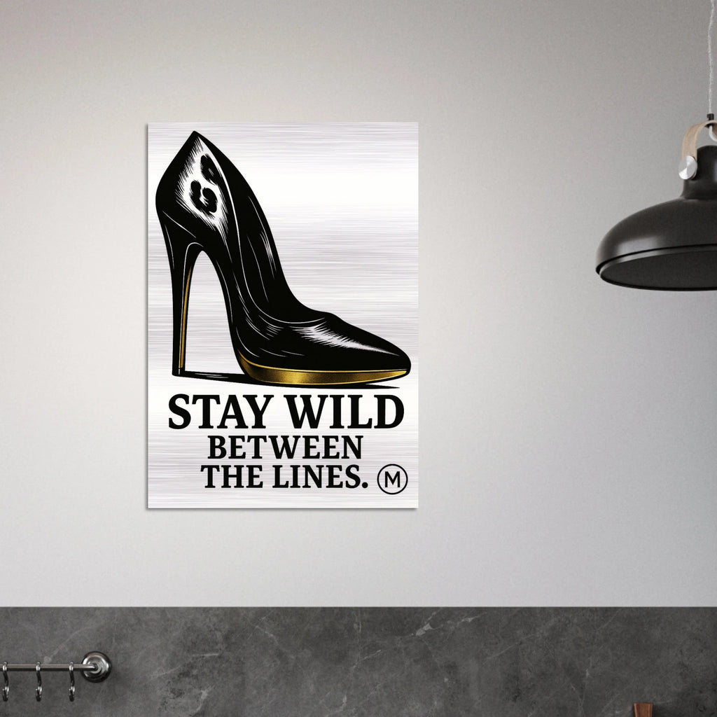 luxury stiletto stay wild design brushed aluminum wall art — gallery-quality statement piece by MATCH Wall Art