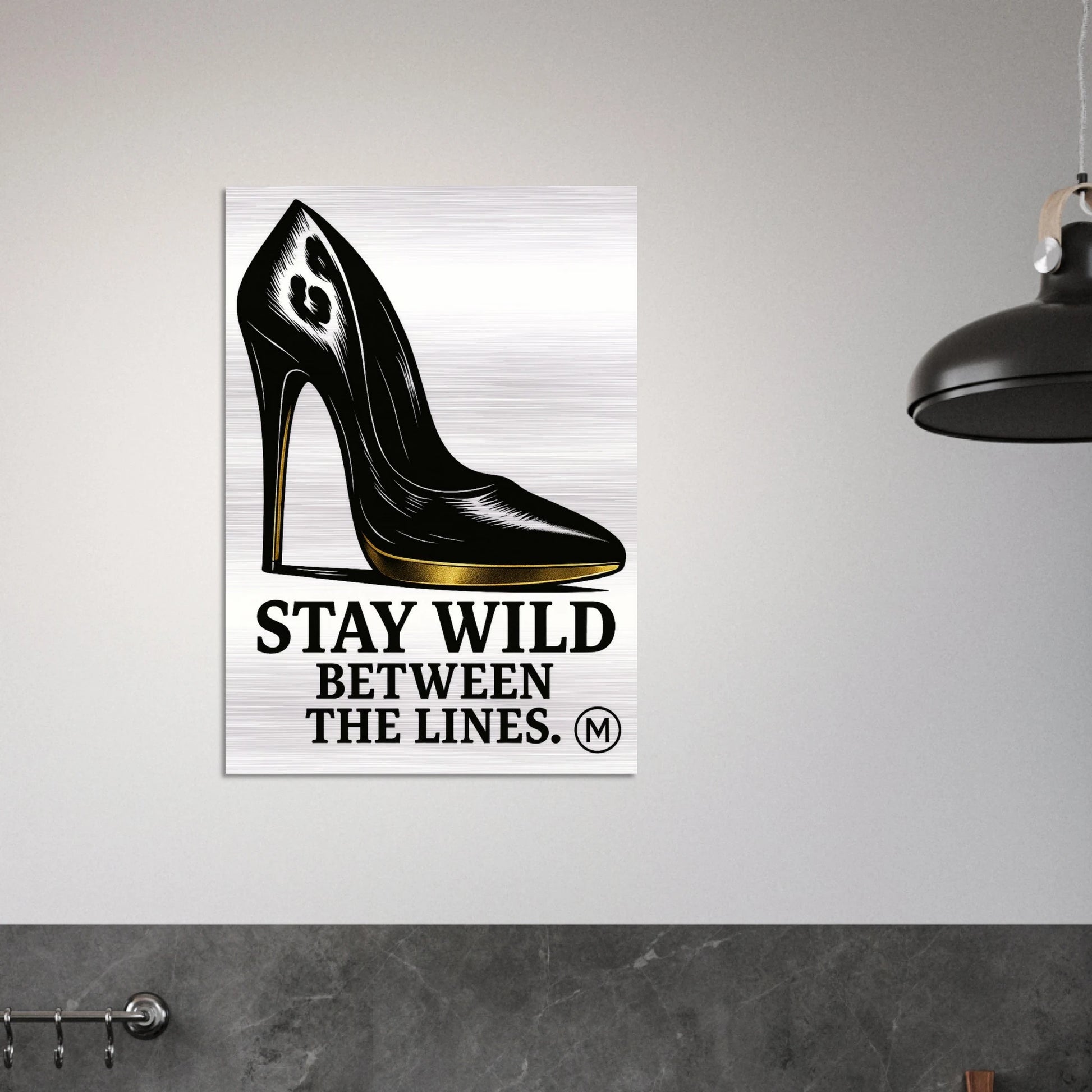 luxury stiletto stay wild design brushed aluminum wall art — gallery-quality statement piece by MATCH Wall Art