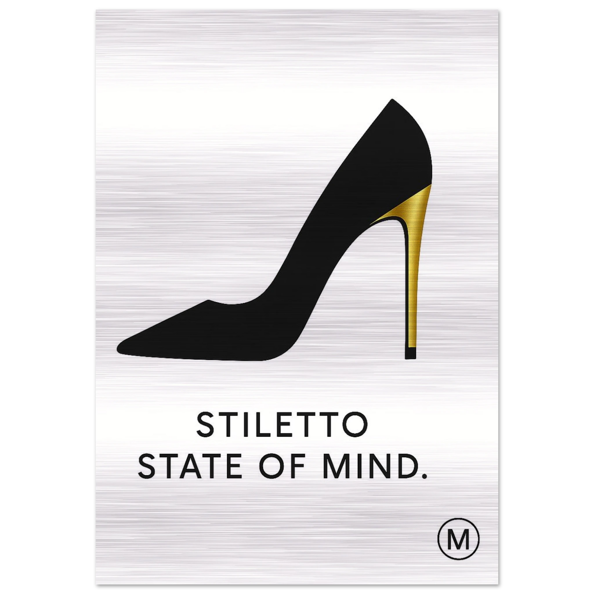 Luxury  stiletto state of mind brushed aluminum wall art — gallery-quality statement piece by MATCH Wall Art